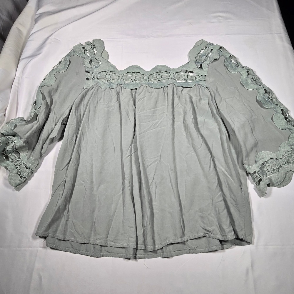 Mainstrip Sage Green‎ Crochet Lace cottagecore Blouse fairy women's Medium
